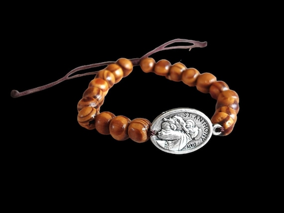 Handmade St Francis St Anthony Olive Wood Bracelet Israel