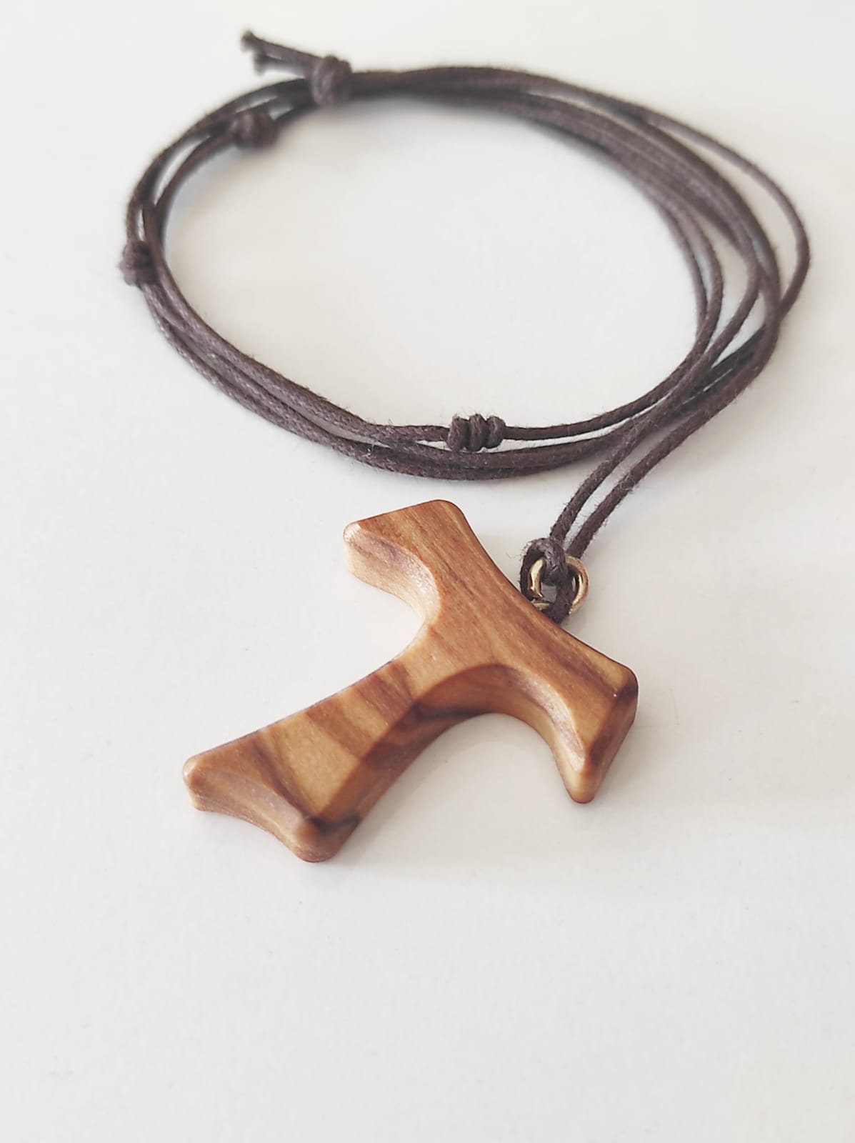 AMPALS,Collana marrone a forma di croce in legno d'ulivo,fatta a Gerusalemme ,scatola Kraft Cordone Juta, battesimo, Comunione, protezione, regalo Natale cristiano, compleanno, filo cotone cerat