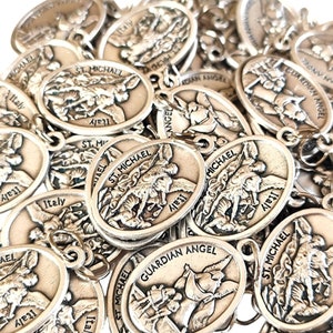 Lot Bulk 15/25/50/100 Pcs Silver Tone St Michael Archangel Medals Pendants Charms - San Miguel Medallas Plateadas medal