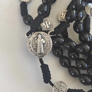 15 Decade Catholic Rosary – Handmade, St. Benedict & St. Michael Medals, Acrylic Beads, USA Made - View #4