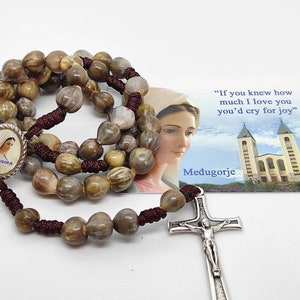 Rosario di perline "Lacrime di Giobbe" fatto a mano Medjugorje + biglietto regalo