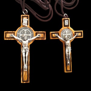 St Saint Benedict Crucifix Cross Olive Wood Catholic Pendant Necklace medals