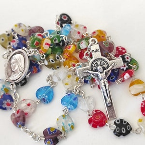 Murano Catholic Rosary Murano Crystal Glass Rosaries  St Benedict cross beads of heart Gift