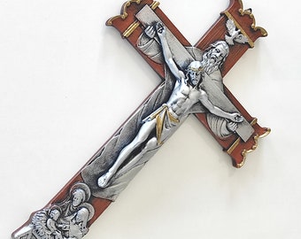 Wall Hanging cross Silver Holy Trinity Father Son Holy Spirit crucifix Holy Family Cross 11Inc