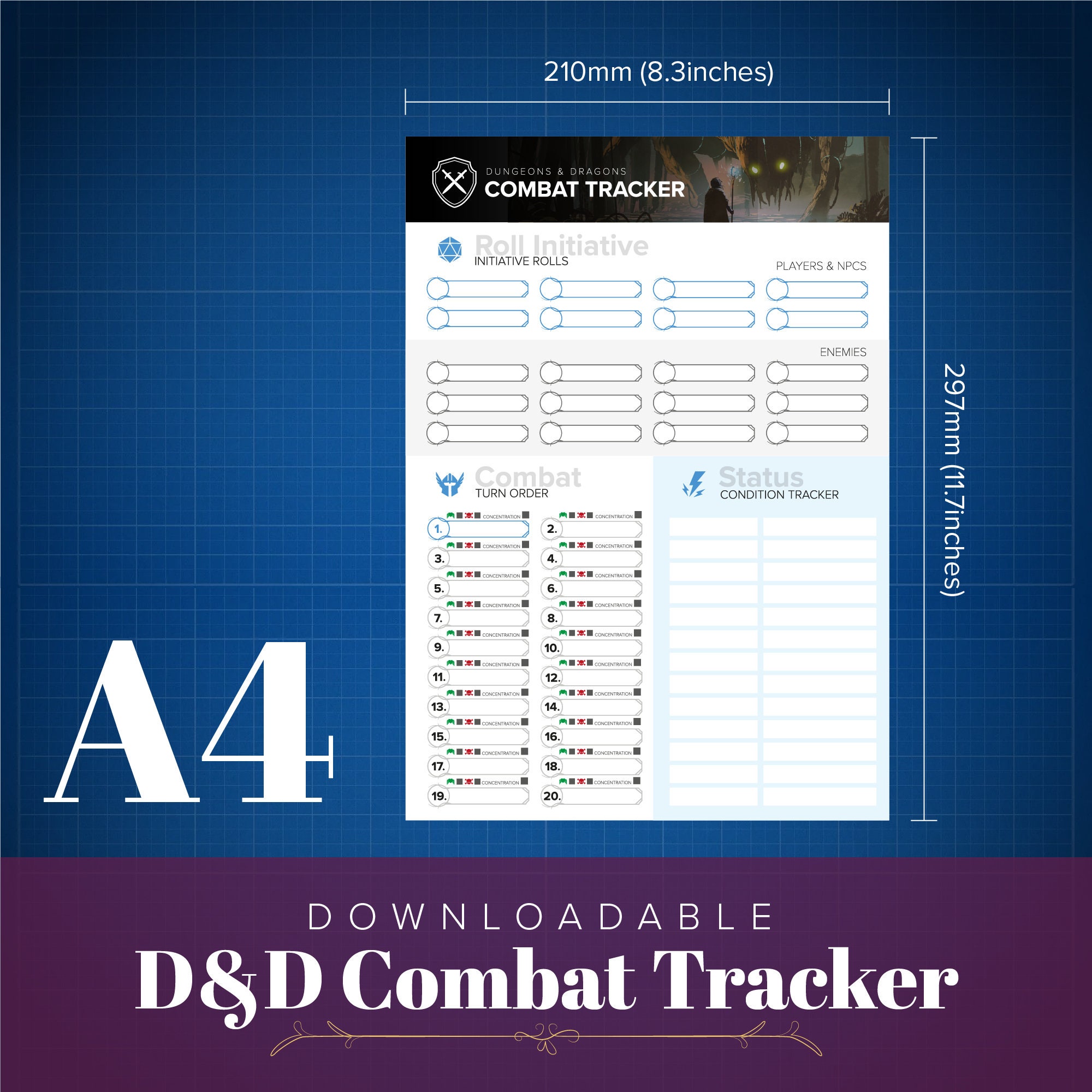 Modern Theme D&D Combat Tracker - Digital Editable Pdf / Dungeons and ...