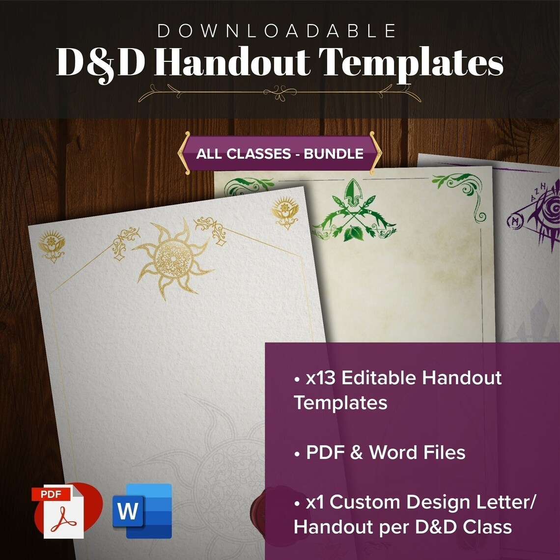 D D Downloadable Pdf Word Class Based Handout Templates Dungeon