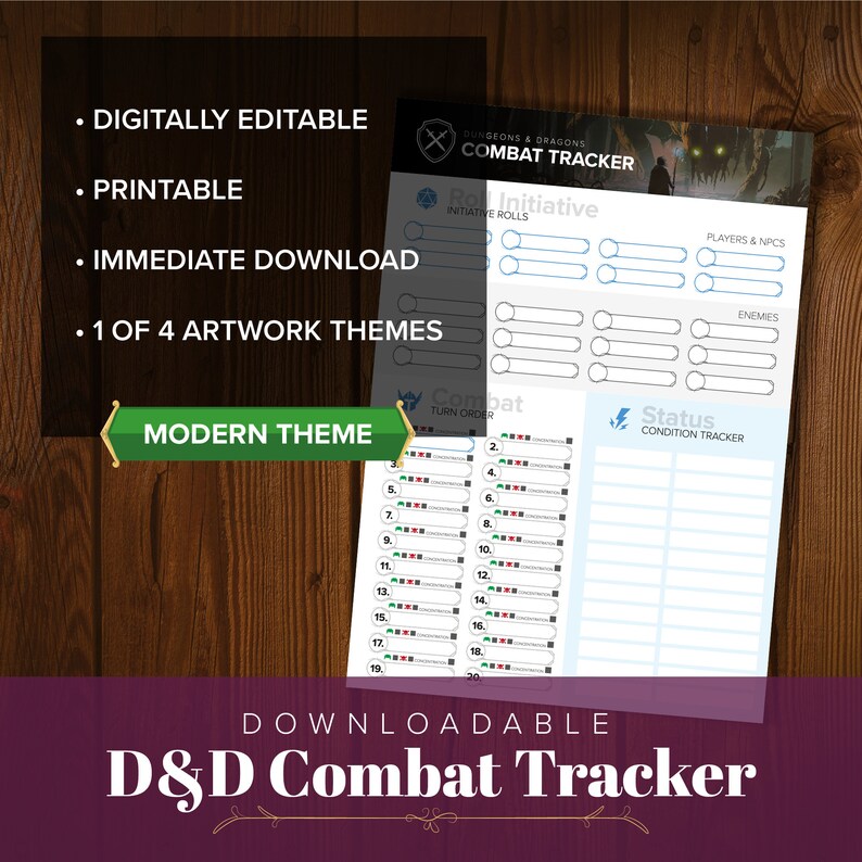Modern Theme D&D Combat Tracker - Digital Editable Pdf / Dungeons and ...