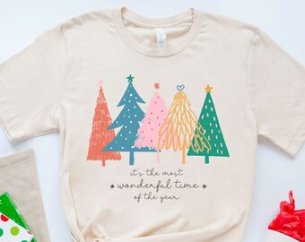 Christmas Trees T-shirt for Family Group Matching Xmas Shirt for Teacher Christmas Tshirt for Mama Retro Xmas Shirt Gift Idea Groovy Xmas T