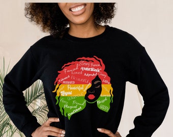 Powerful Afro Woman Sweatshirt,Afrocentric Shirt,Afro American Top,Black Woman Shirt,Black Girl Magic shirt,BLM Sweater, African American
