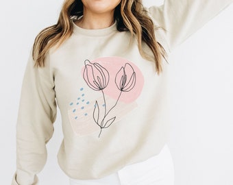 Abstract Sweatshirt, Modern Art Shirt, Floral Abstract Sweater, Minimalist Shirt, Boho Shirt, Modern Floral Shirt, Mothers Day Gift,Mom Gift