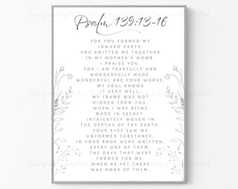 Psalm 139:13-16 | you knitted me together in my mother&#39;s womb. I praise you, for I am fearfully and wonderfully made. | Bible Verse Prints