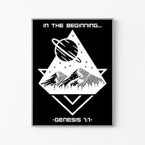 Genesis 1:1 | In the beginning God created the heavens and the earth. | Bible Verse Digital Wall Art | Christian Art Designs | Scripture Art