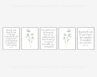 Psalm 146:1-2 | Doxology | Psalm 41 | White Stemmed Flower Art | Christian Wall Décor | Praise the Lord Digital Download