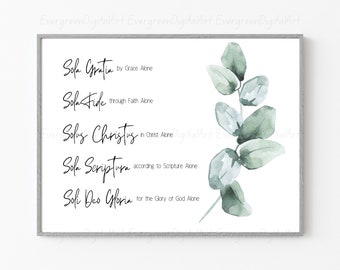 The Five Solas Digital Download | Sola Gratia, Sola Fide, Solus Christus, Sola Scriptura, Soli Deo Gloria | Scriptural Wall Prints