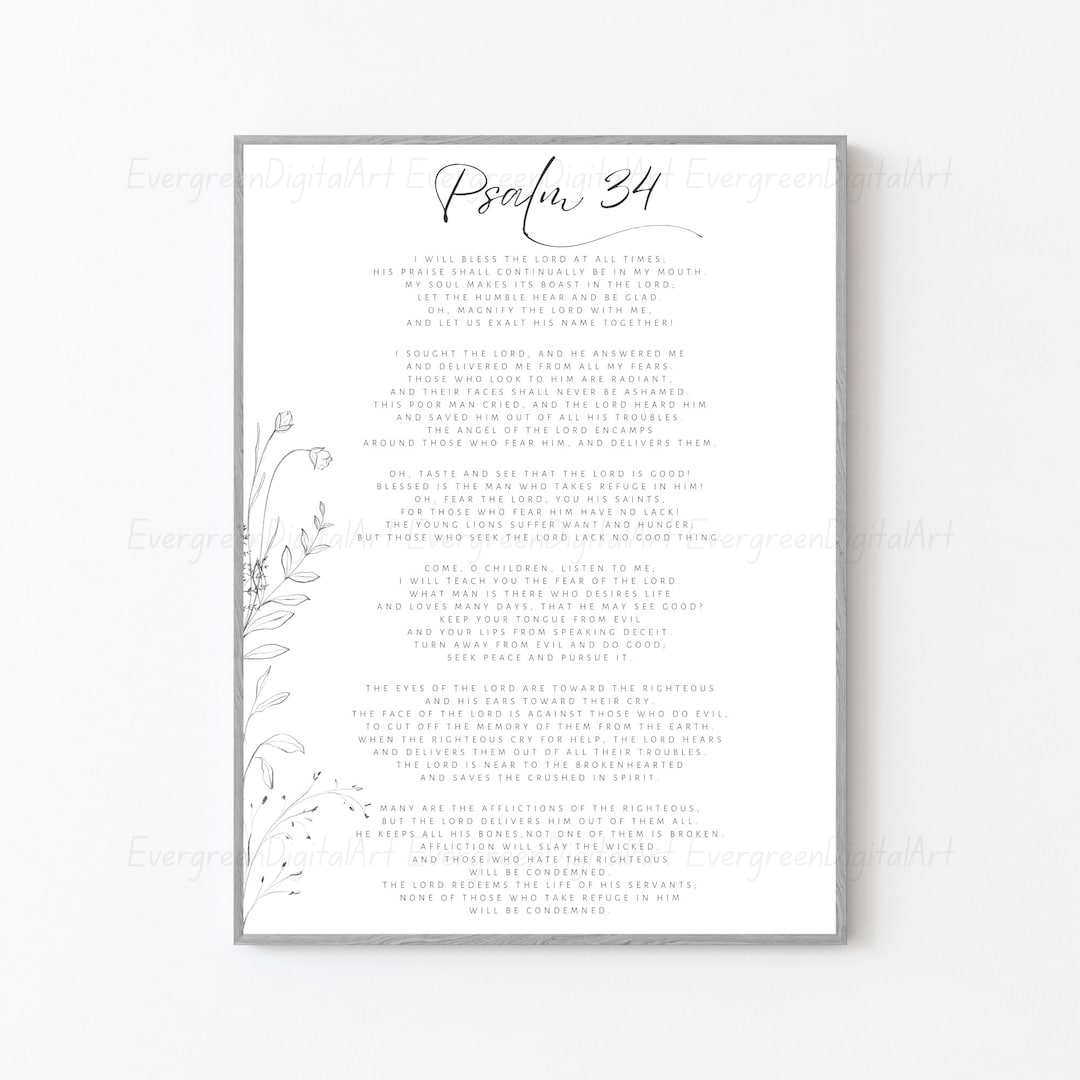 Psalm 34 | Psalm 34 Digital Download | Psalm Wall Art | Bible Verse ...