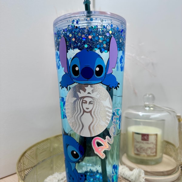 Tasse Stitch _Gobelet Starbuck personnalisé Stitch _  Snow globe tumbler _ cutomisation Stitch _ cadeau personnalisé _verre Stitch