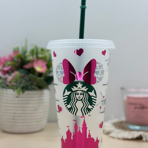 Gobelet Disney en plastique réutilisable - Starbucks cold cup Minnie mouse - customisation Disneyland- personnalisable avec prénom