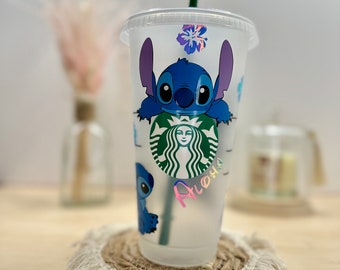 Gobelet Starbucks Stitch en plastique réutilisable - Starbucks cold cup  - personnalisable avec prénom- gobelet personnalisé 700ml