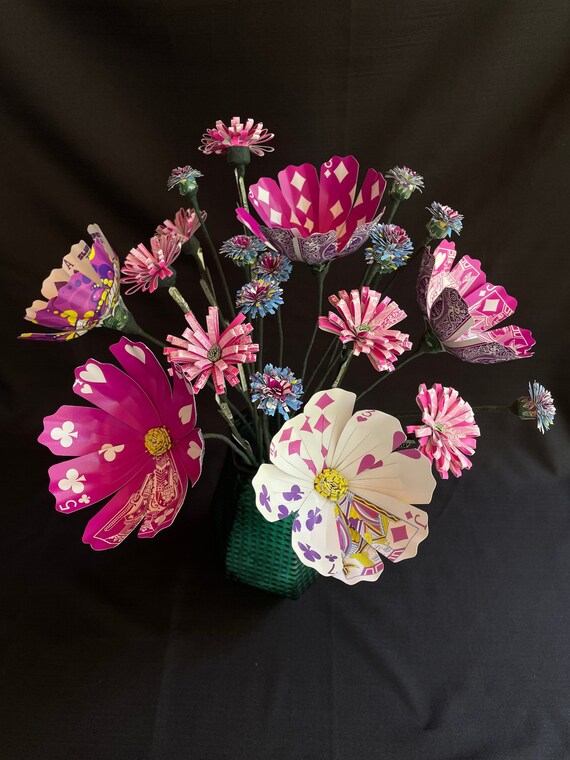 PLAYING CARD Flower Arrangement of Pink Purple and Blue Etsy