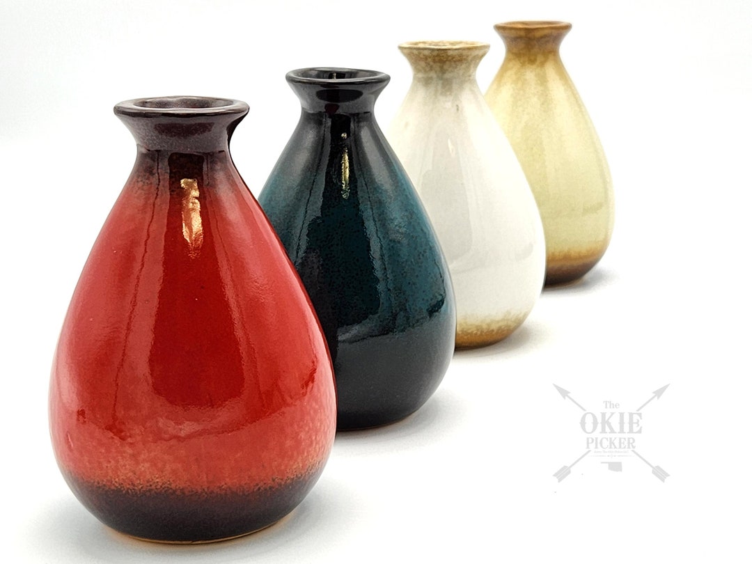 Set of 4 Small Vintage Pottery Bud Vases Forest Green Etsy