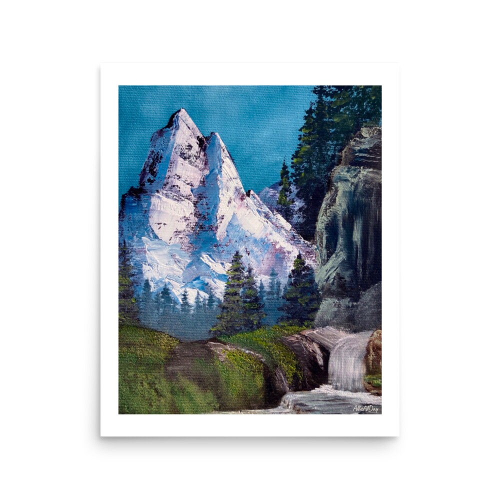 Mountain Blue -  Art Print by AllieAllDay - Bob Ross Inspired Study