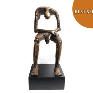 Memorial Copper or Sterling Statue, Seated Modern Bronze Sculpture 18 Inch / 45 cm, Abstract Art, Seated Giant, Room Decor, New Home Gift