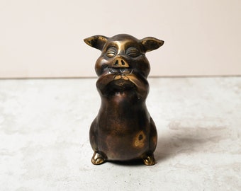 Pig Bronze 3 Inch / 7 cm, Pig Sculpture, Pig Decor, Housewarming, Christmas Gift, Table Decor, Animal Decor, Animal Gift,Ornament