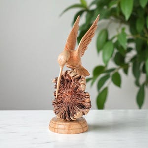 Wooden Hummingbird 7 Inch / 17 cm , Hand Carved Statue, Wood Carving, Unique Figurine, Rustic, Home Decor, Handmade, Hummingbird Feeding