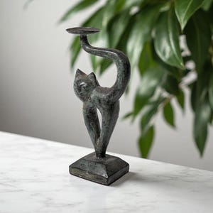 Candle Holder Abstract 9 Inch / 22 cm,  Abstract Cat, Bronze Statue, Room Decor, House Decor, Birthday Gift, Gift for Her, Gift for Him