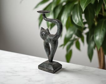 Candle Holder Abstract 9 Inch / 22 cm,  Abstract Cat, Bronze Statue, Room Decor, House Decor, Birthday Gift, Gift for Her, Gift for Him