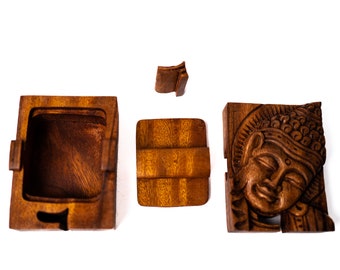 Buddha 4 Bit Wooden Puzzle Box Secret Box Magic Box Trinket Handmade Fairtrade 