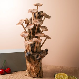 Wooden Mushroom Sculpture 11 Inch / 27 cm, Personalized Statue, Wooden Carving, Home Decor, Room Decor, Living Room, Office Decor, Gift Idea