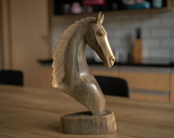 Horse head 12 inch / 30 cm, Wood Statue, Wood Carving, Figurine, Home Decor, Ornament, Birthday Gift, Handmade, Gift for Father