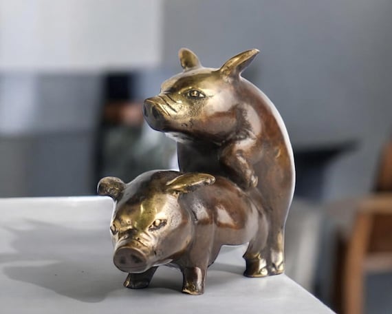 ビンテージ　ブロンズ像　ブタ　銅製　置物　インテリア　工芸品　美術品　A2651 ビンテージ ブロンズ像 ブタ 銅製 置物 インテリア 工芸品 美術品