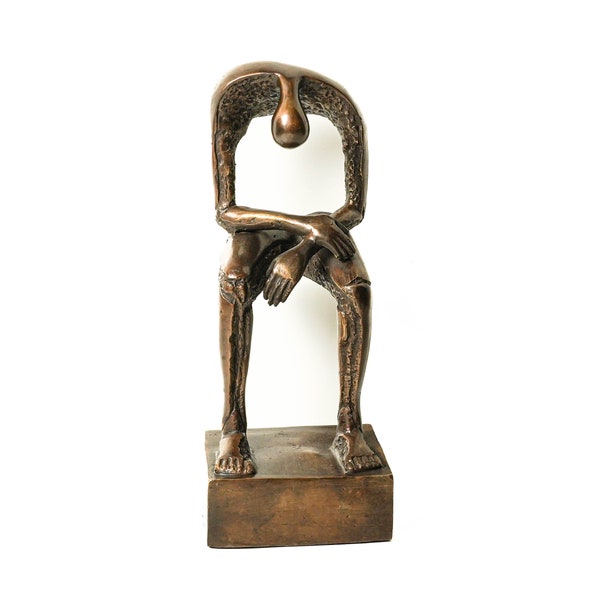 Estatua conmemorativa de cobre o ley, escultura de bronce moderna sentada de 13 pulgadas / 33 cm, arte abstracto, gigante sentado, decoración de la habitación, regalo para el nuevo hogar