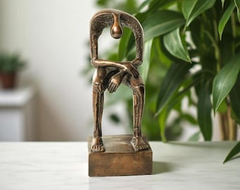 Memorial Copper or Sterling Statue, Seated Modern Bronze Sculpture 13 Inch / 33 cm, Abstract Art, Seated Giant, Room Decor, New Home Gift