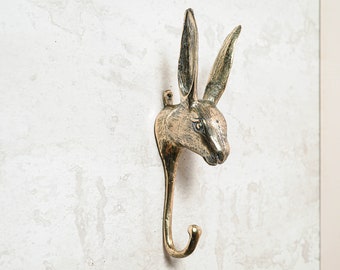 Gancho de pared de latón con forma de conejo, gancho con forma de animal, decoración para habitación infantil (7 pulgadas)