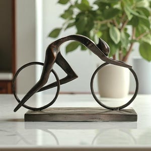 Abstract Man on Bicycle 12 Inch / 30 cm Width, Bicycle Brass, Bicycle Statue, Room Decor, House Decor, Modern Home Bronze, New Home Gift