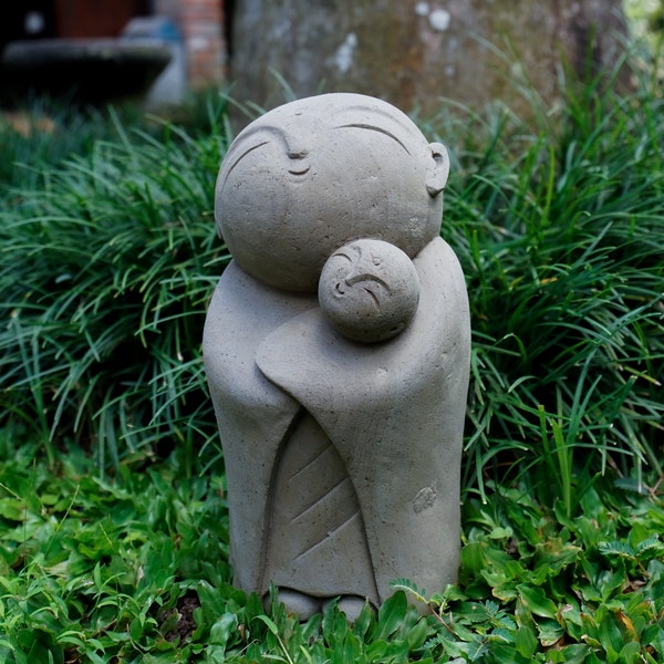 Jizo Buddha Stone 9 inch / 22 cm , jizo Buddha sculpture, home decor,  father day, garden decor,children guardian,traveler guardian