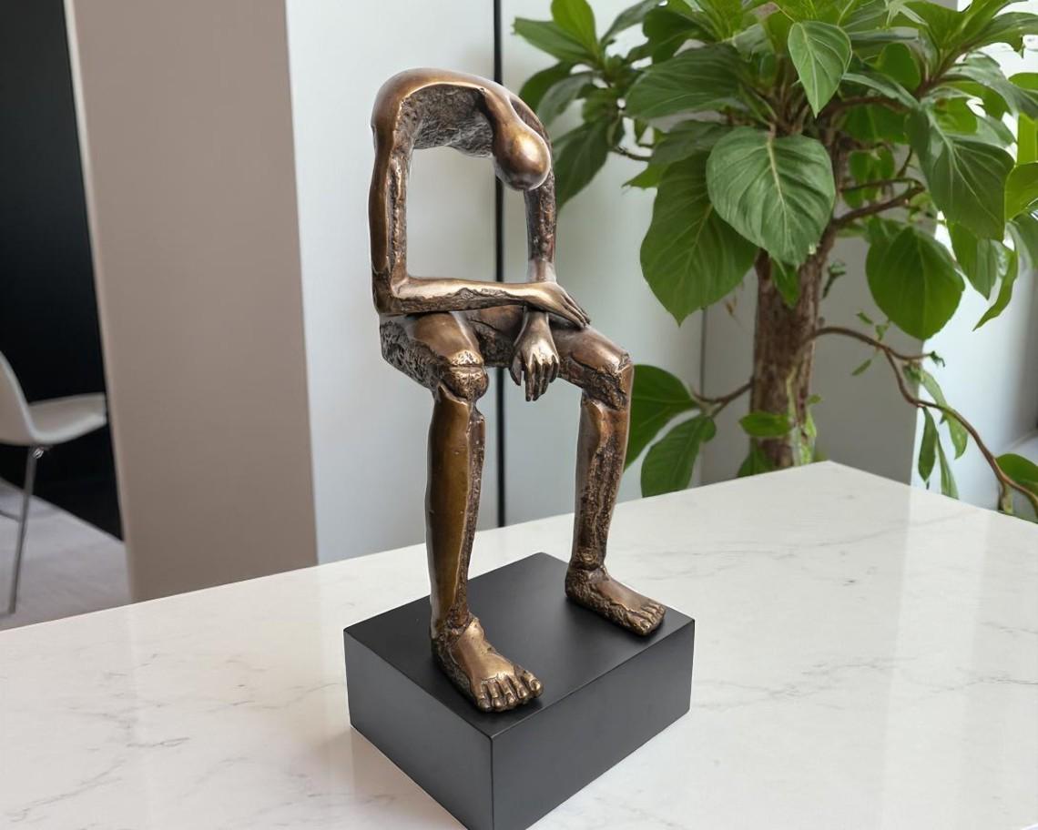 Memorial Copper or Sterling Statue, Seated Modern Bronze Sculpture 18 Inch / 45 cm, Abstract Art, Seated Giant, Room Decor, New Home Gift
