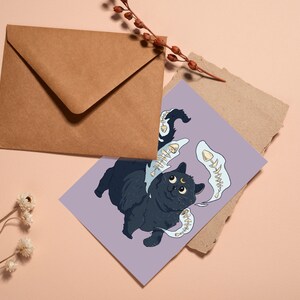 Carte postale illustrée - papier de qualité - Chat aux fantômes