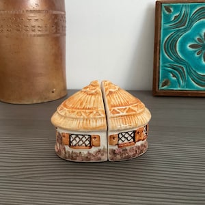 Charming Handmade Devon Pottery Cottage Salt and Pepper Shakers, Novelty Cruet Set