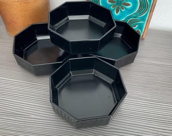 2 x Arcoroc Octime Black Cereal/Dessert Bowls,Black Glass Octagonal Bowls, 1980s French Bowls