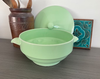 Unusual DIGOIN & SARREGUEMINES Tureen, Mint Green Covered Serving Dish, French Vintage Porcelain