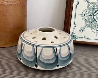 Vintage JERSEY POTTERY Flower Frog, Table Centerpiece, Posy Vase, Hand Painted, Retro