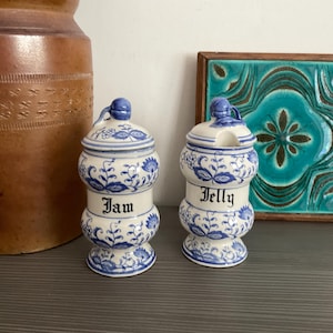 Vintage Blue Onion Preserve Pots