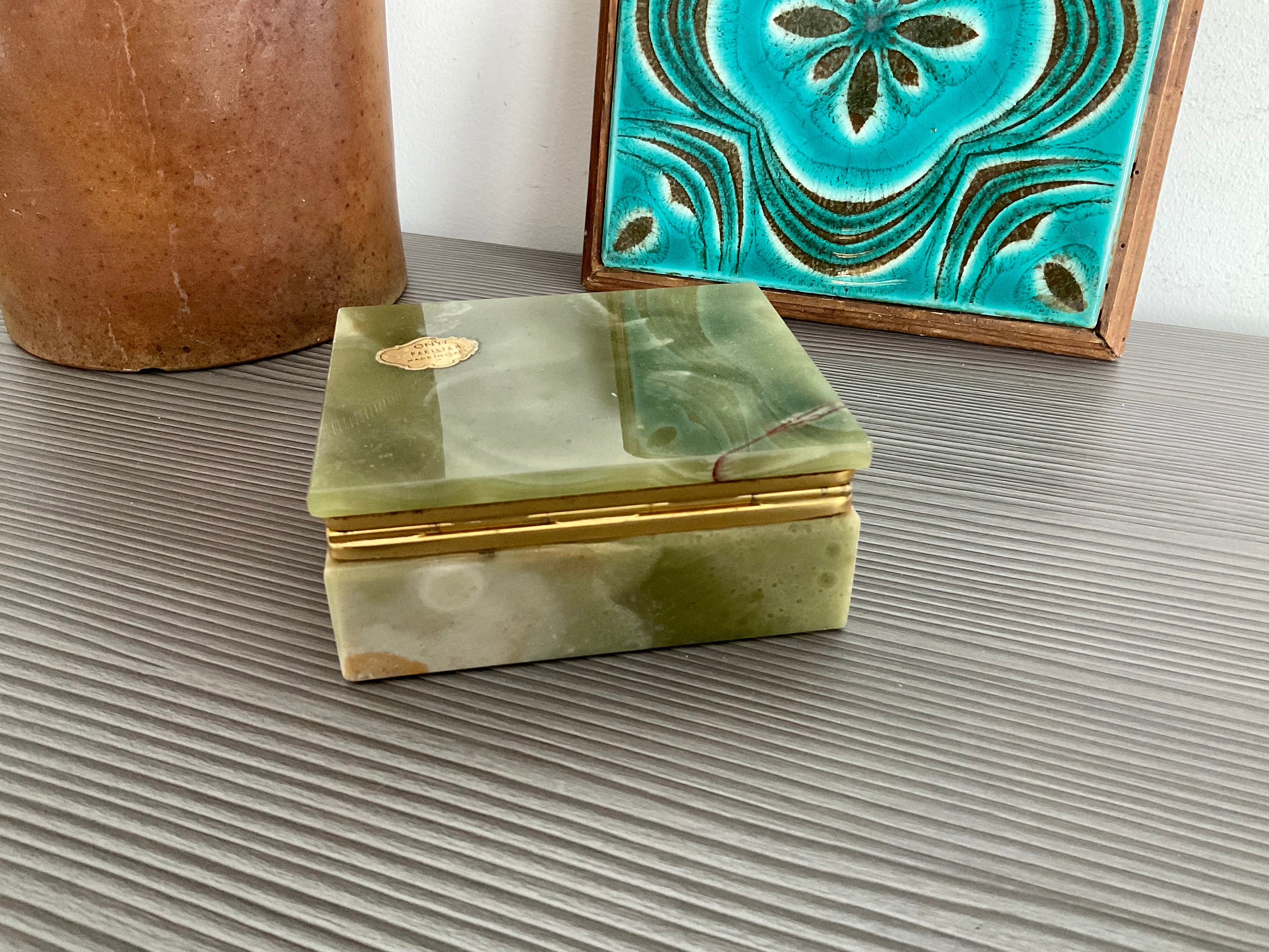 Vintage Green Onyx Trinket Box: Pakistan Onyx, Made in Italy