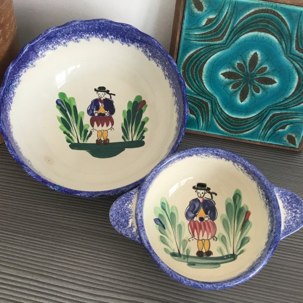 Vintage BRETAGNE Hand Painted Bowls, French Pottery,