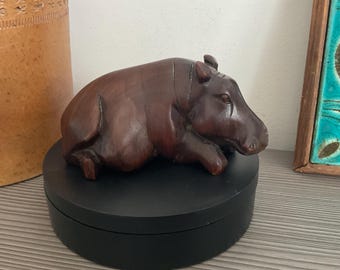小さな手彫りのカバ、アフリカの彫刻像、堅木彫り - Etsy 日本