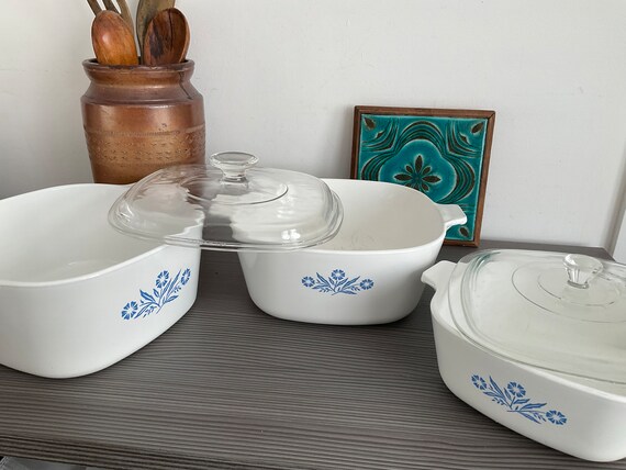 3 X BLUE CORNFLOWER Casserole Dishes, Corning Ware and Pyrosil Ware Oven to  Tableware 